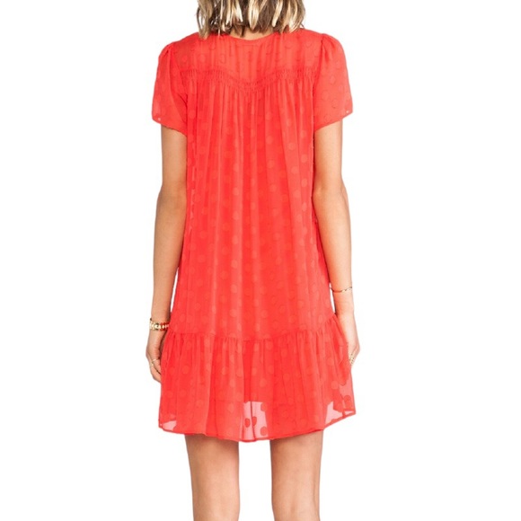 ELLA MOSS Sabine Sheer Silk Polka Dots Short Sleeve Dress, Rudy Red, Medium - Picture 2 of 5